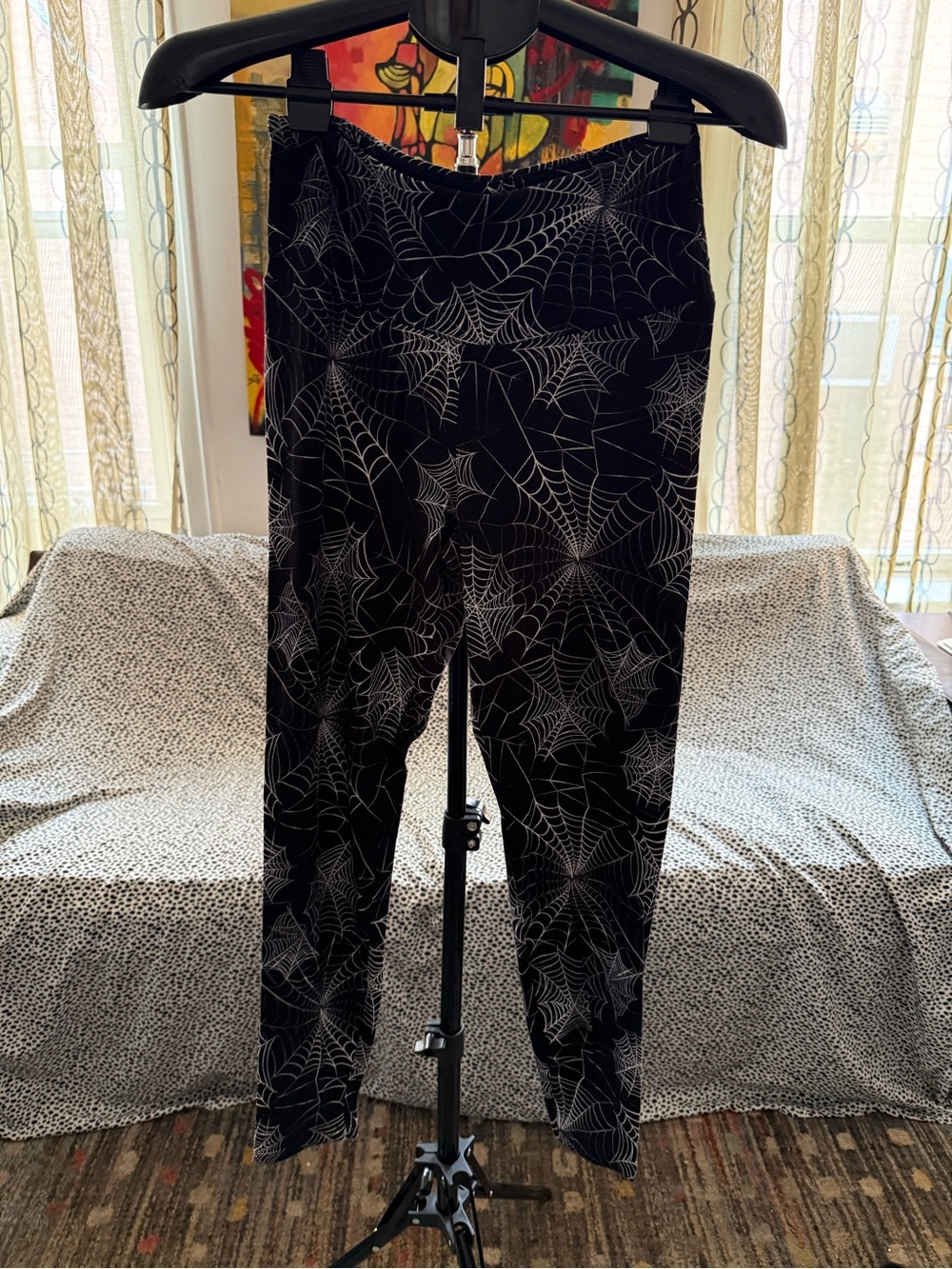 No Boundaries Black Leggings with White Spiderweb Print